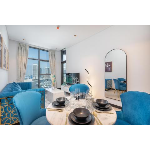 Azure accents apartment with Burj Khalifa view