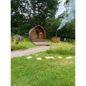 Country pod with wood fired hot tub